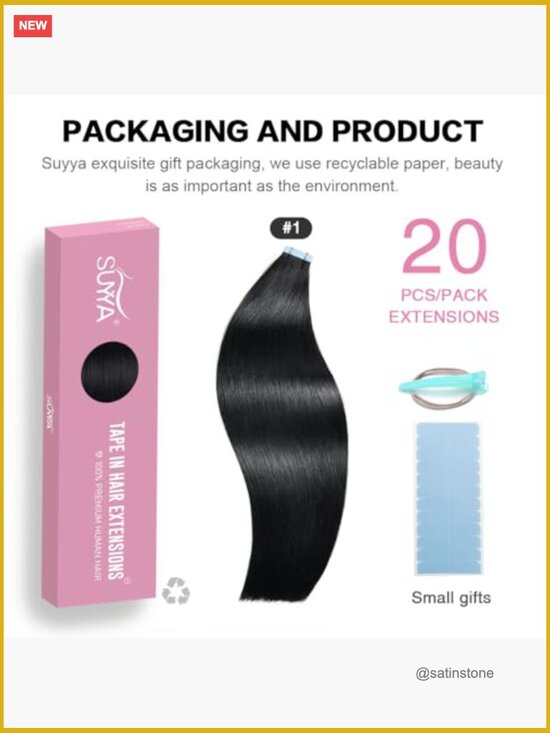 100% Remy Human Hair Tape-In Extensions 20 inch Straight Seamless Skin Weft main image 4